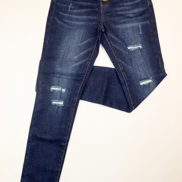 Hammer Coallection Denim - Distressed Denim Dark Blue High Waist Skinny Jeans Size: 11-13